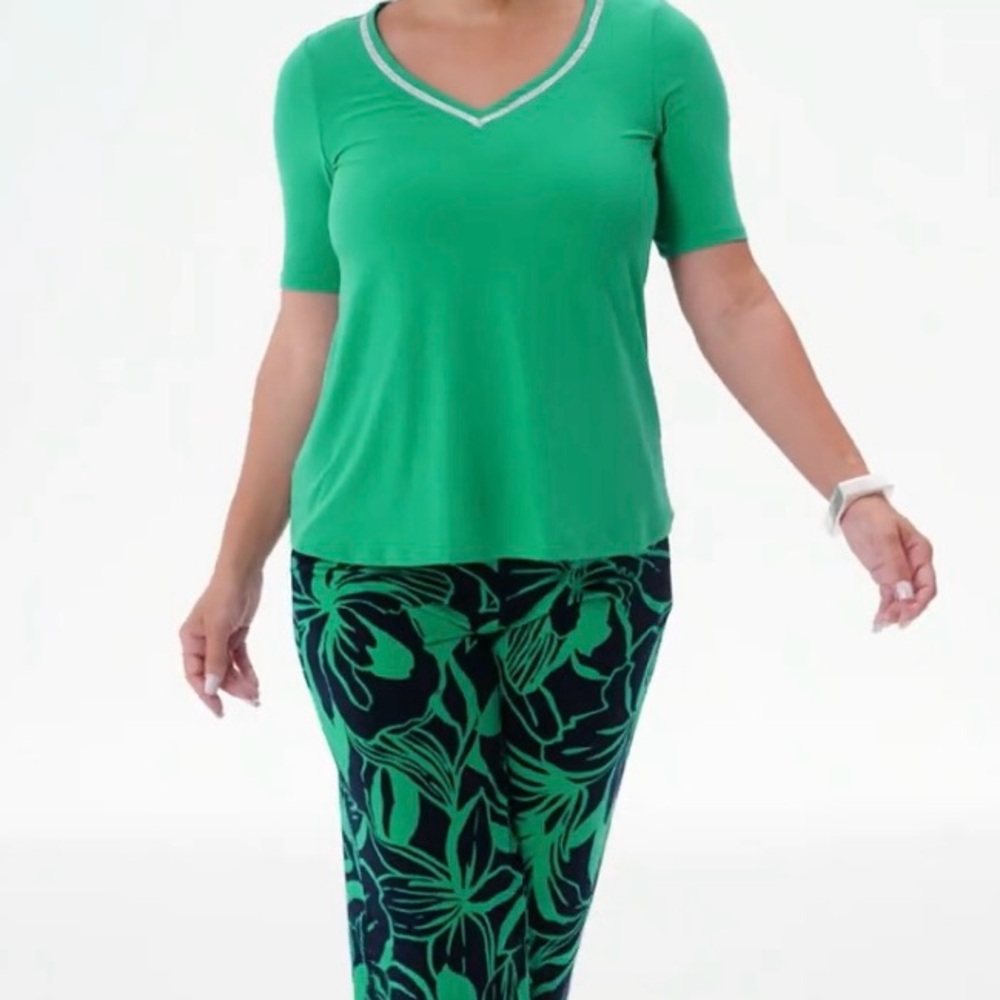 NWT Nina Leonard Tunic and Pants Two Piece Set Culottes Wide Leg Rhinestones - Picture 4 of 16